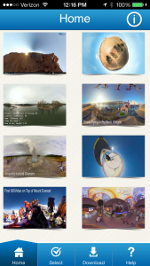 Interface for the 360Heros 360 Video Viewer iPhone and iPad app
