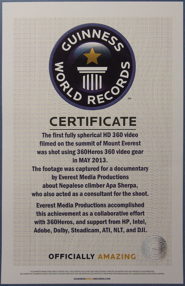 Guinness Book of World Records Certificate