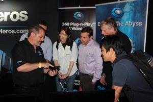 360Heros CEO Michael Kintner demonstrating mobile VR to VRLA attendees in March 2015. 